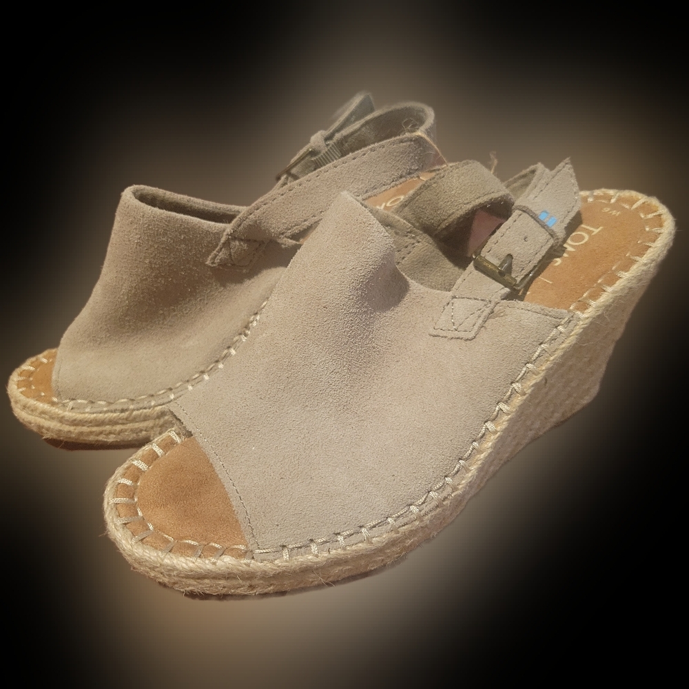 Toms Tan Wedges Open-Toe Slingback Womens Size 6 Shoes